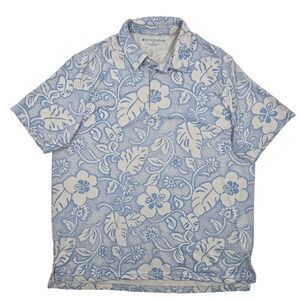 Reyn Spooner Mens XXL Blue White Tropical Floral Performance Golf Polo Shirt
